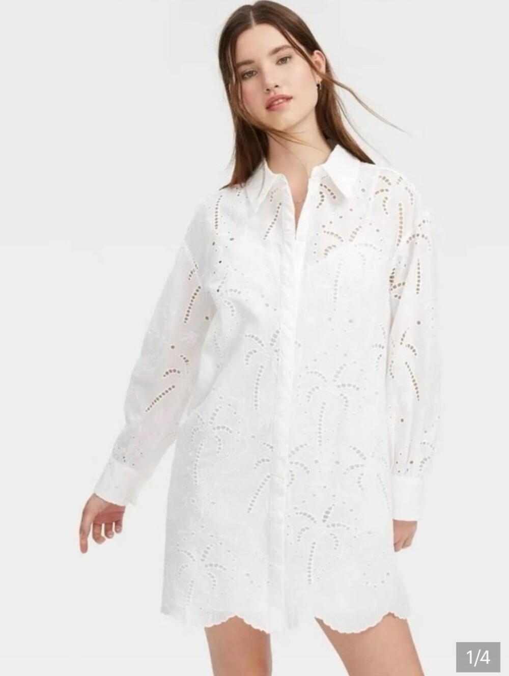 Roller Rabbit White Eyelet Shirt Dress With White Slip, Xs